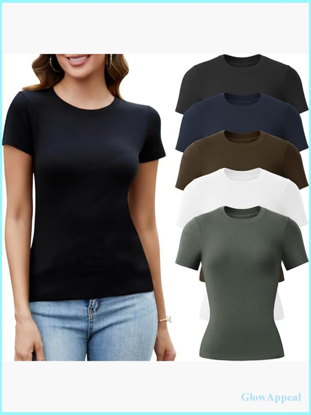 5 Pack Crew Neck T Shirts Fitted Causal Tees Stretchy Women's Basic Tops